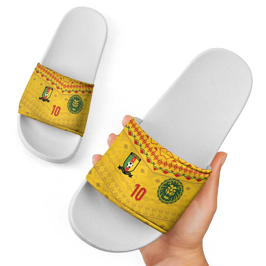 Custom Cameroon Football Slide Sandals Tribal Motifs Yellow Color LT03