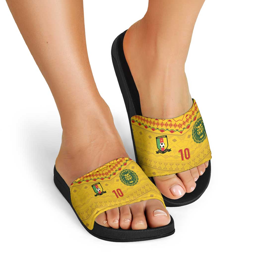 Custom Cameroon Football Slide Sandals Tribal Motifs Yellow Color LT03