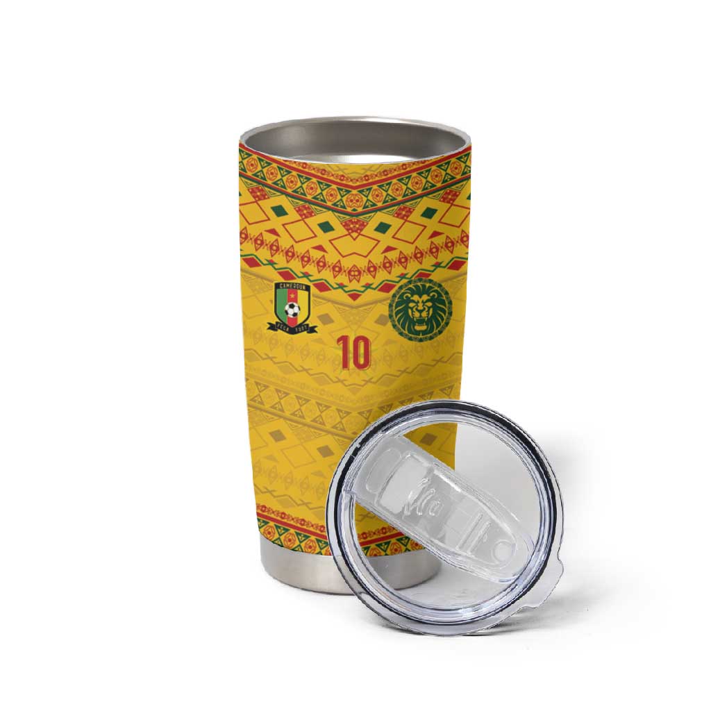 Custom Cameroon Football Tumbler Cup Tribal Motifs Yellow Color LT03