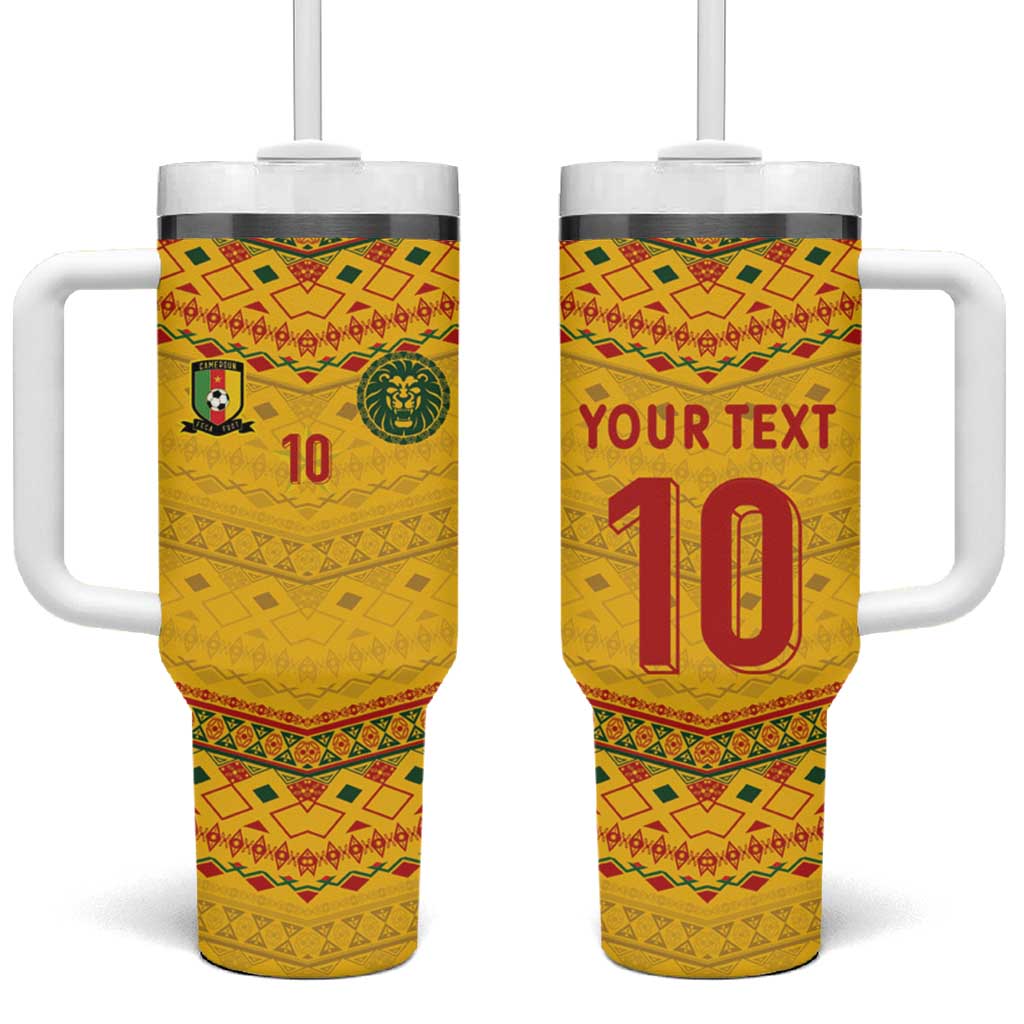 Custom Cameroon Football Tumbler With Handle Tribal Motifs Yellow Color LT03