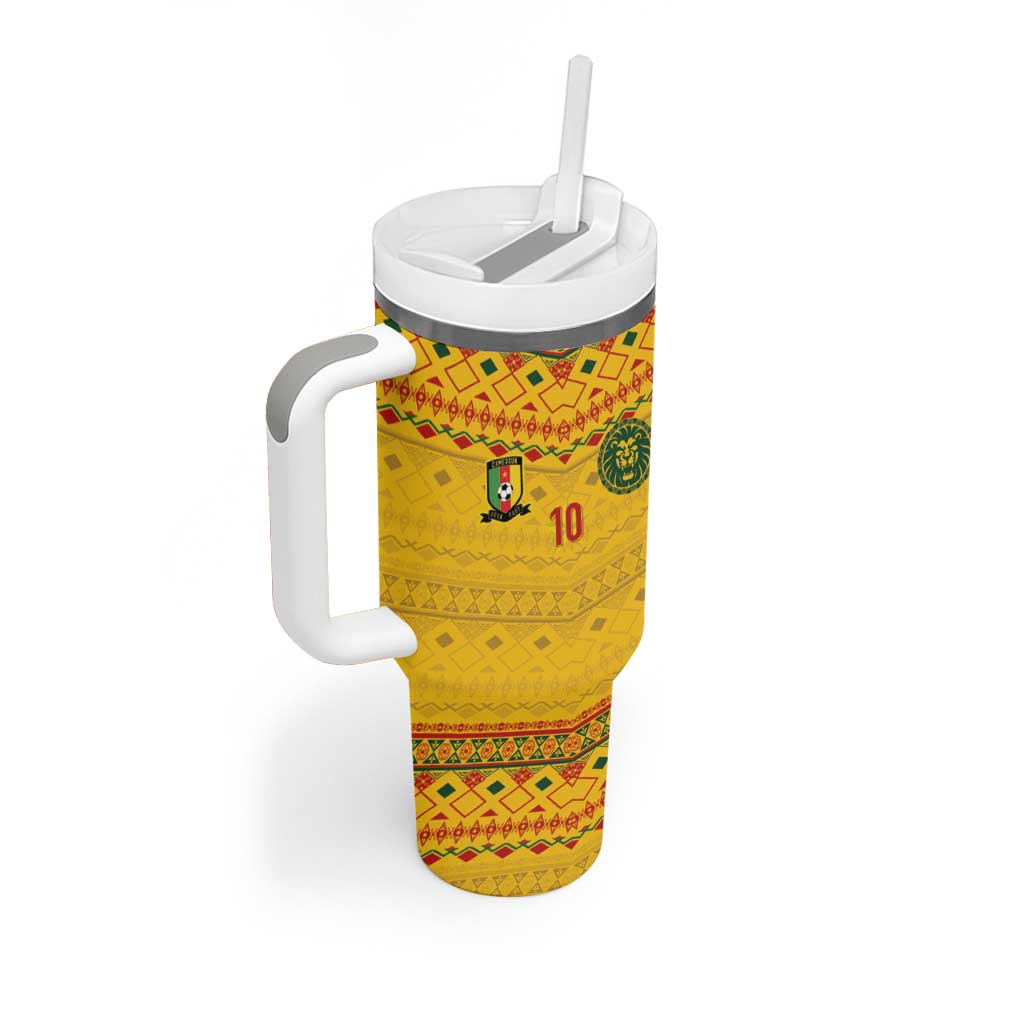 Custom Cameroon Football Tumbler With Handle Tribal Motifs Yellow Color LT03