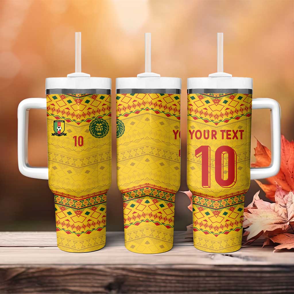 Custom Cameroon Football Tumbler With Handle Tribal Motifs Yellow Color LT03