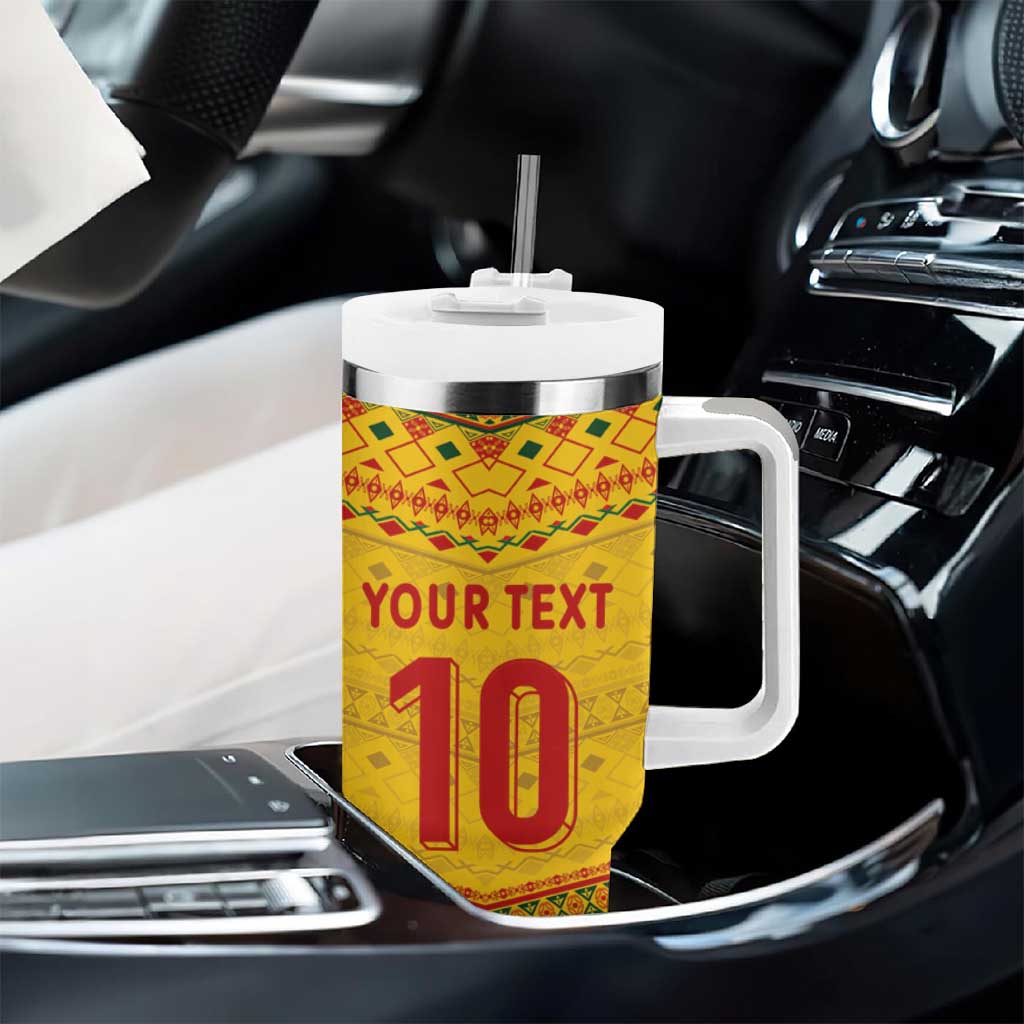 Custom Cameroon Football Tumbler With Handle Tribal Motifs Yellow Color LT03