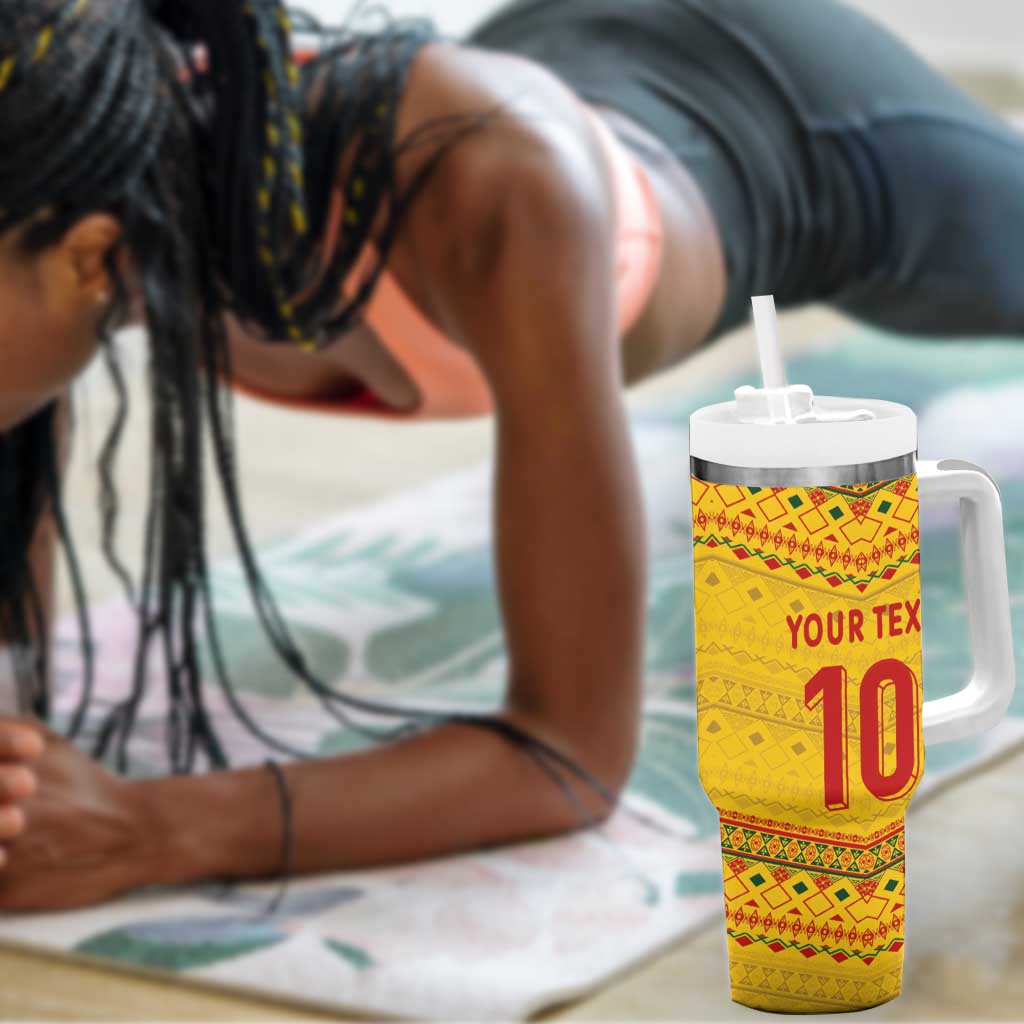 Custom Cameroon Football Tumbler With Handle Tribal Motifs Yellow Color LT03