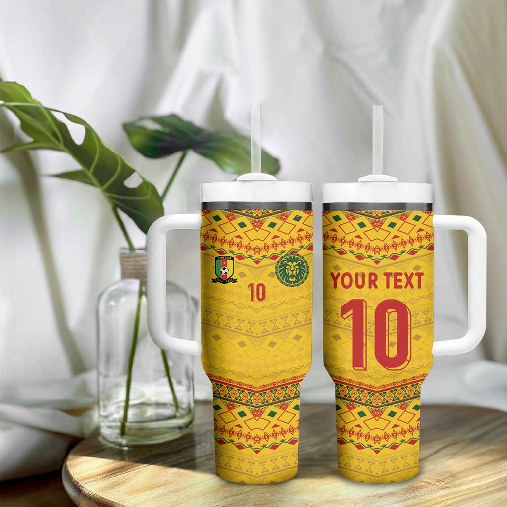 Custom Cameroon Football Tumbler With Handle Tribal Motifs Yellow Color LT03