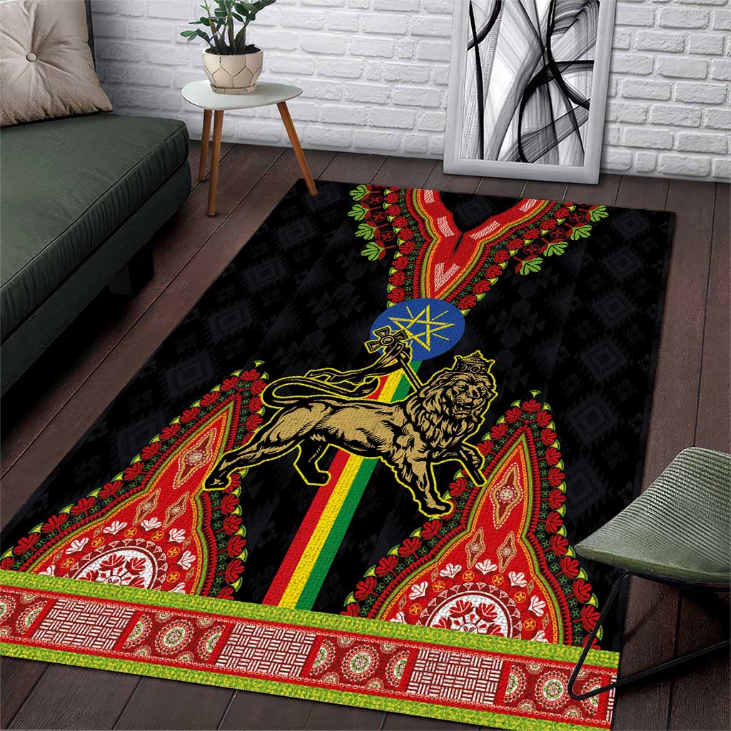 Ethiopia Lion of Judah and The Star Seal Area Rug Dashiki Style LT03