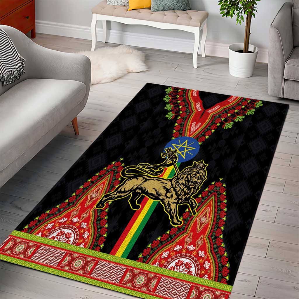 Ethiopia Lion of Judah and The Star Seal Area Rug Dashiki Style LT03