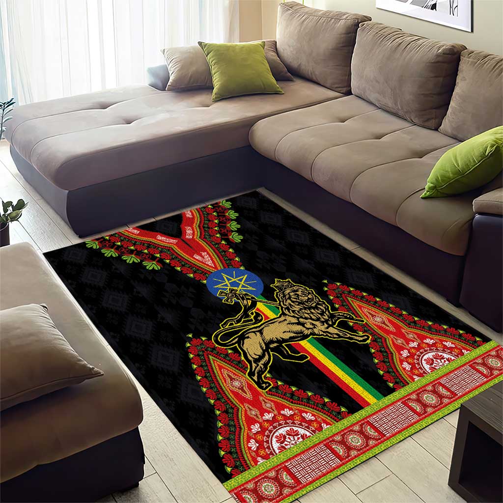 Ethiopia Lion of Judah and The Star Seal Area Rug Dashiki Style LT03