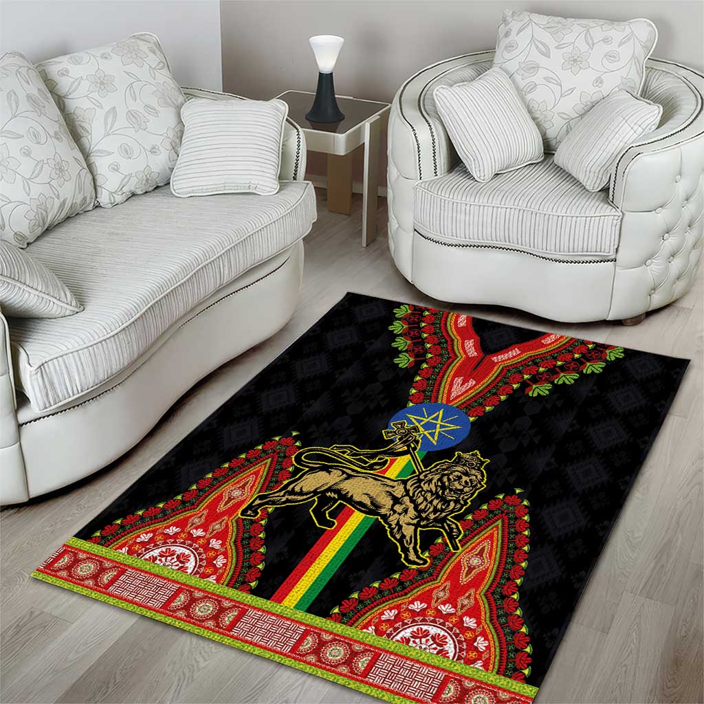 Ethiopia Lion of Judah and The Star Seal Area Rug Dashiki Style LT03