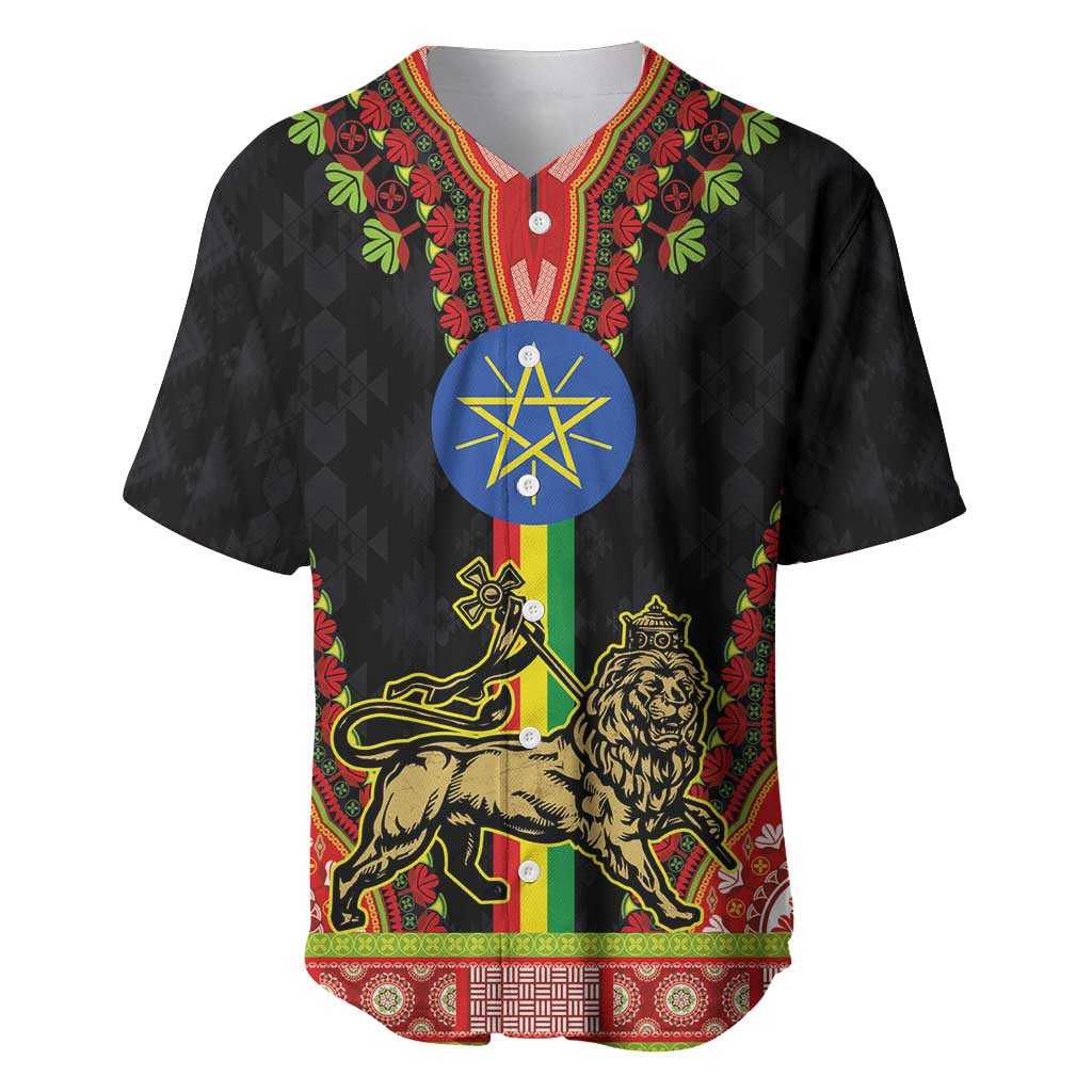 Ethiopia Lion of Judah and The Star Seal Baseball Jersey Dashiki Style LT03