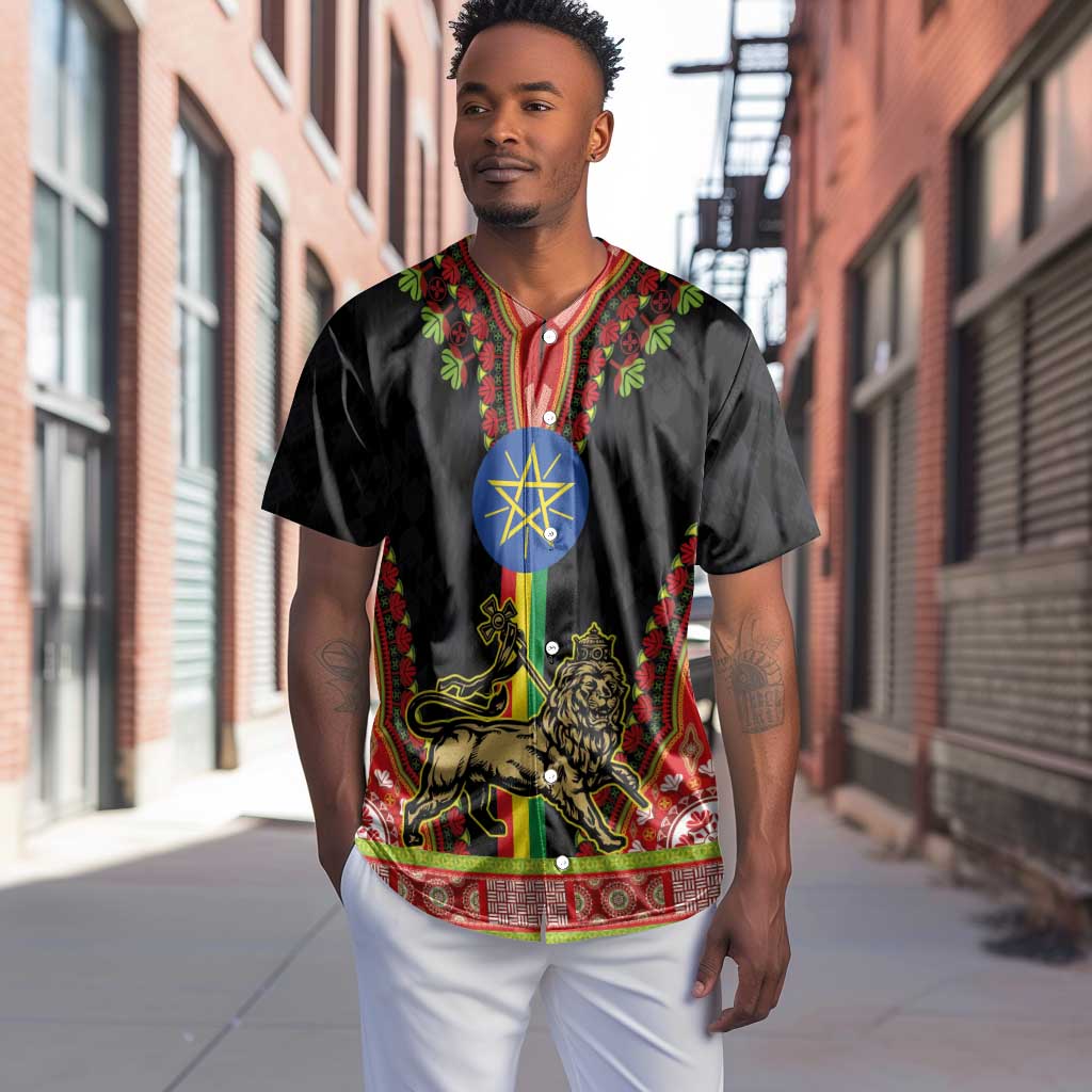 Ethiopia Lion of Judah and The Star Seal Baseball Jersey Dashiki Style LT03