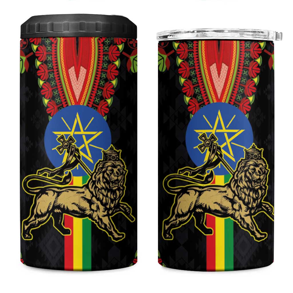Ethiopia Lion of Judah and The Star Seal 4 in 1 Can Cooler Tumbler Dashiki Style LT03