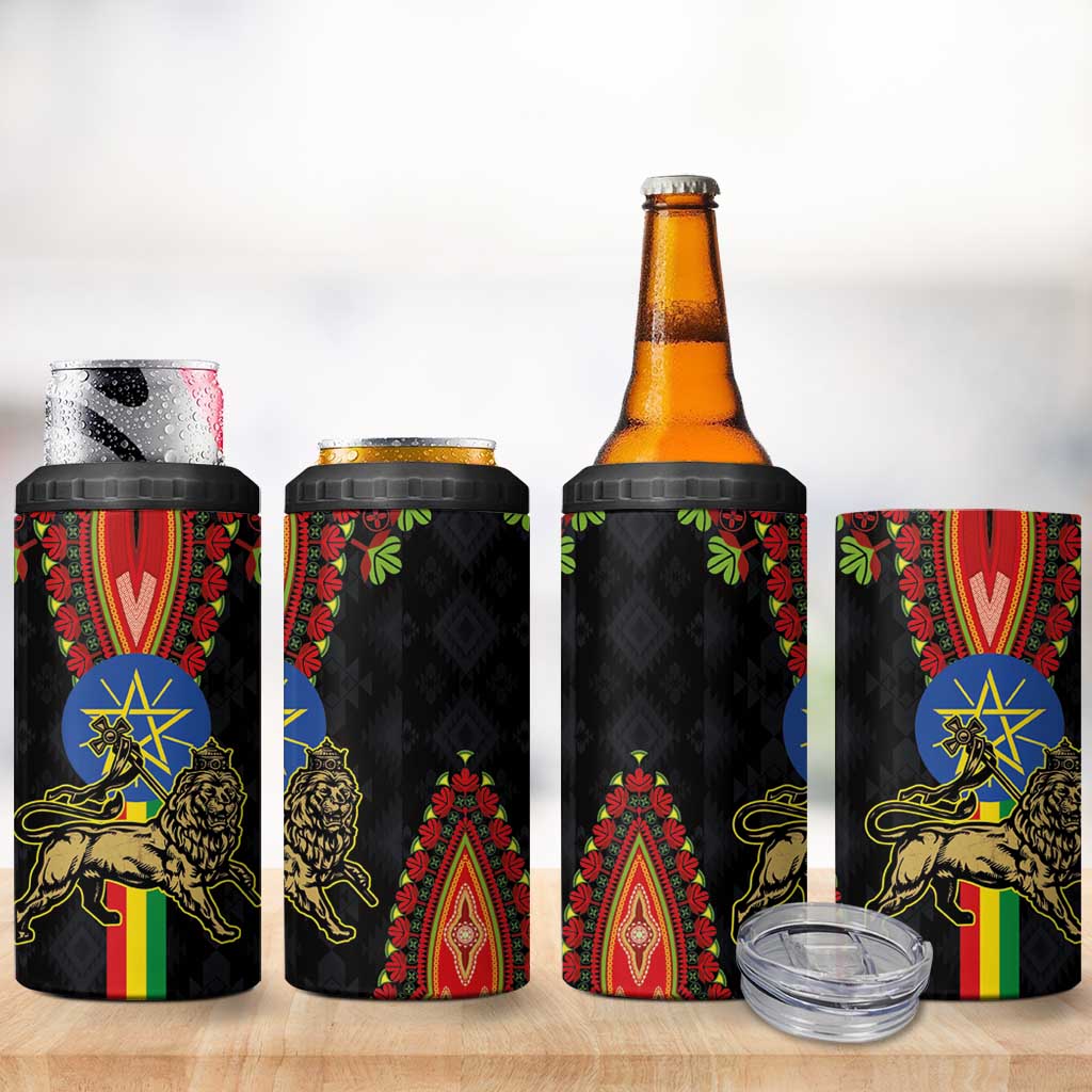 Ethiopia Lion of Judah and The Star Seal 4 in 1 Can Cooler Tumbler Dashiki Style LT03
