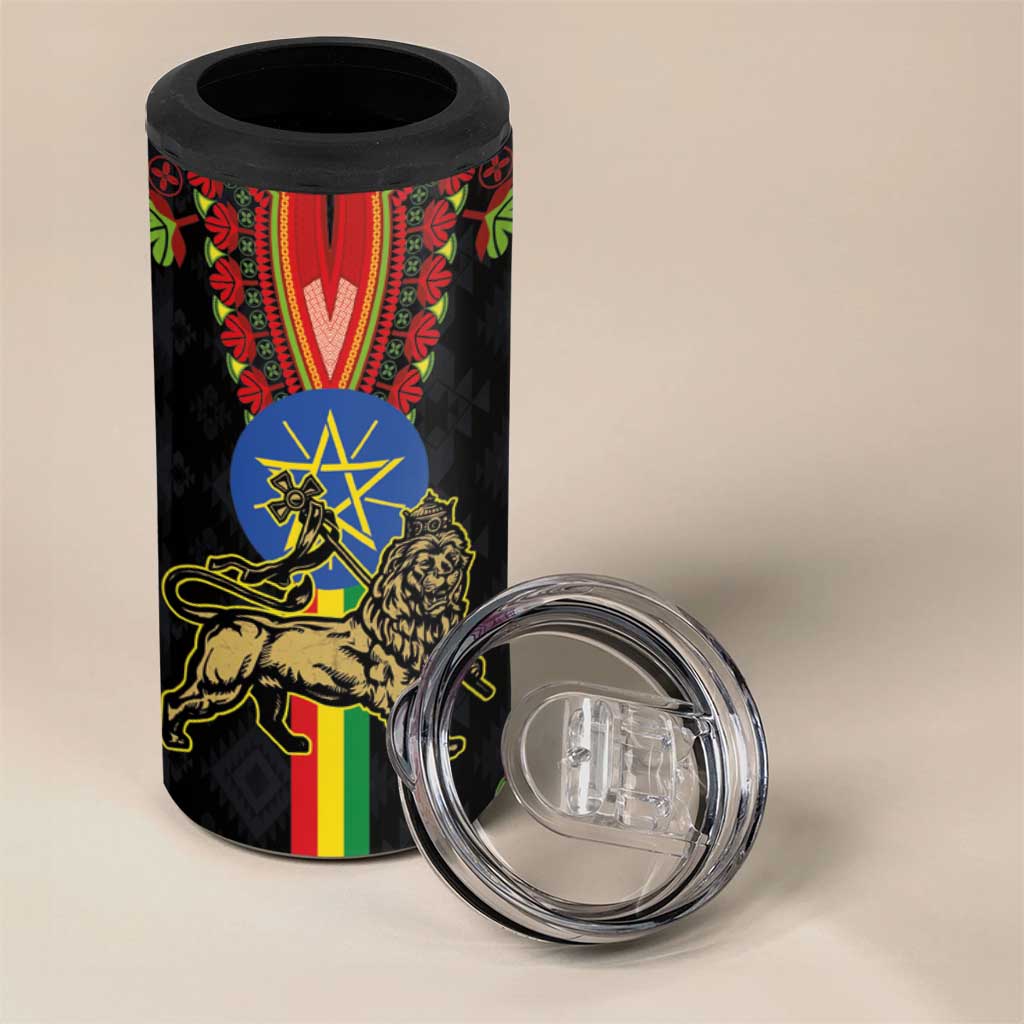 Ethiopia Lion of Judah and The Star Seal 4 in 1 Can Cooler Tumbler Dashiki Style LT03
