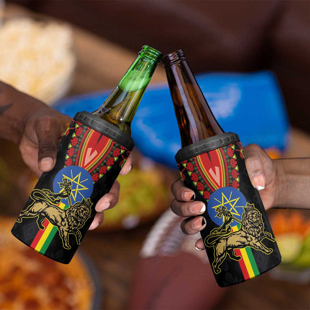 Ethiopia Lion of Judah and The Star Seal 4 in 1 Can Cooler Tumbler Dashiki Style LT03