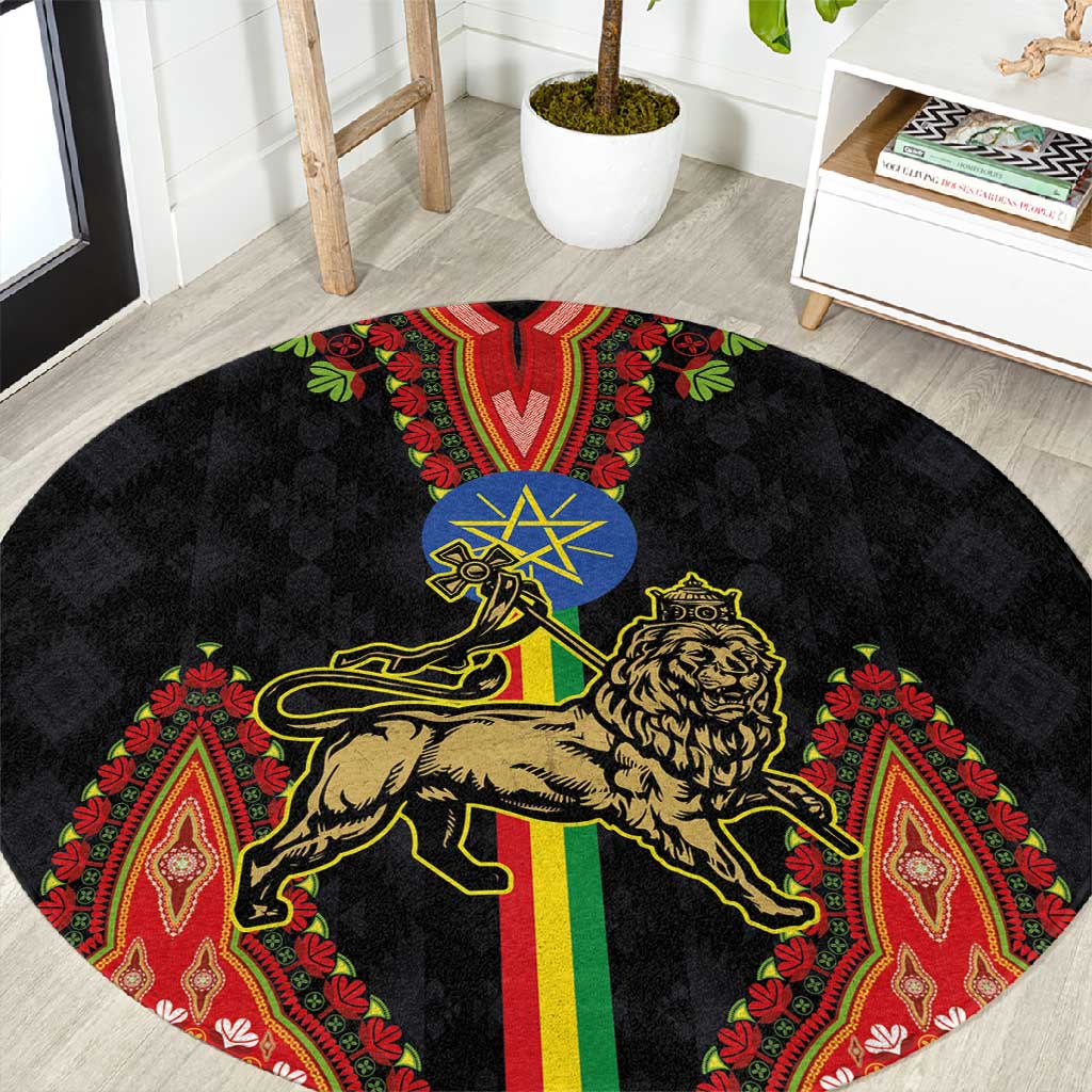 Ethiopia Lion of Judah and The Star Seal Round Carpet Dashiki Style LT03