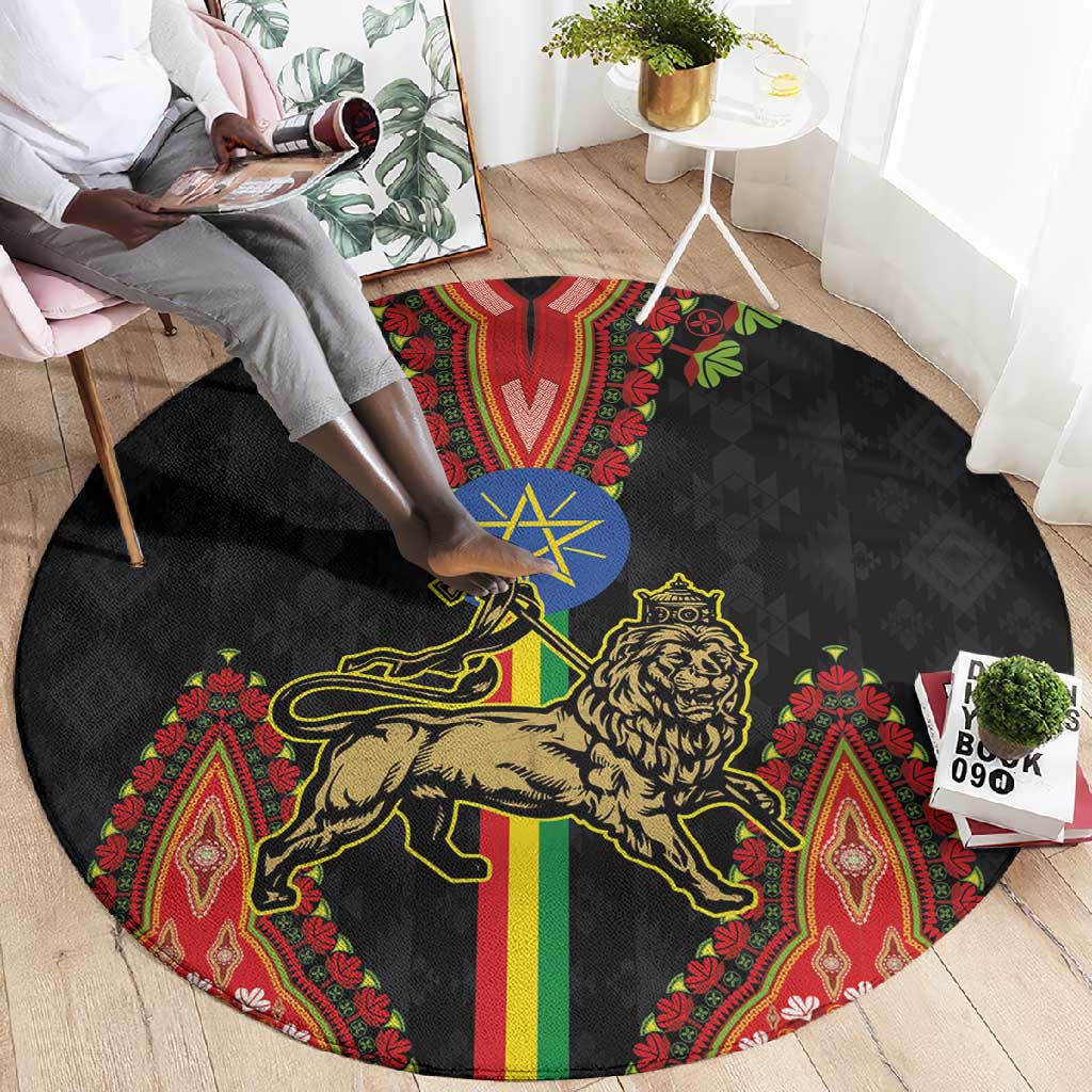 Ethiopia Lion of Judah and The Star Seal Round Carpet Dashiki Style LT03