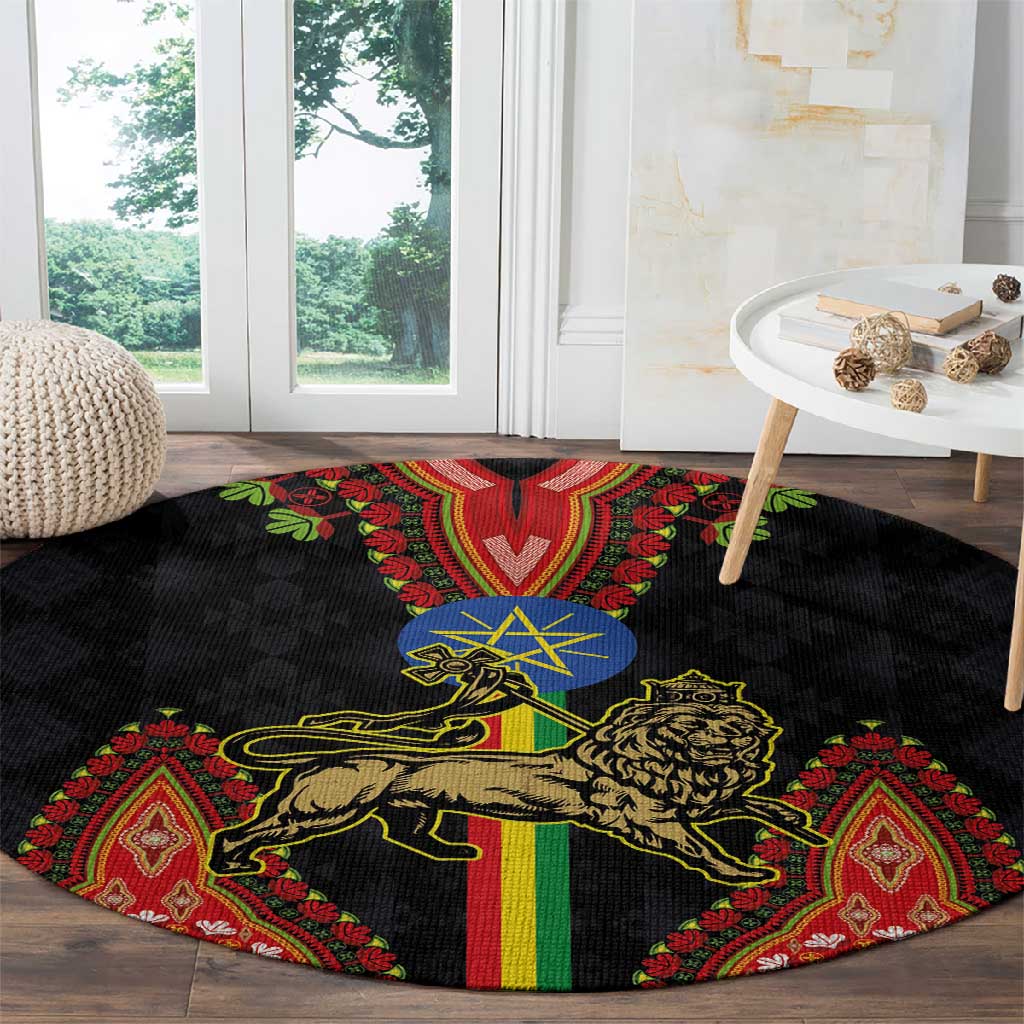 Ethiopia Lion of Judah and The Star Seal Round Carpet Dashiki Style LT03