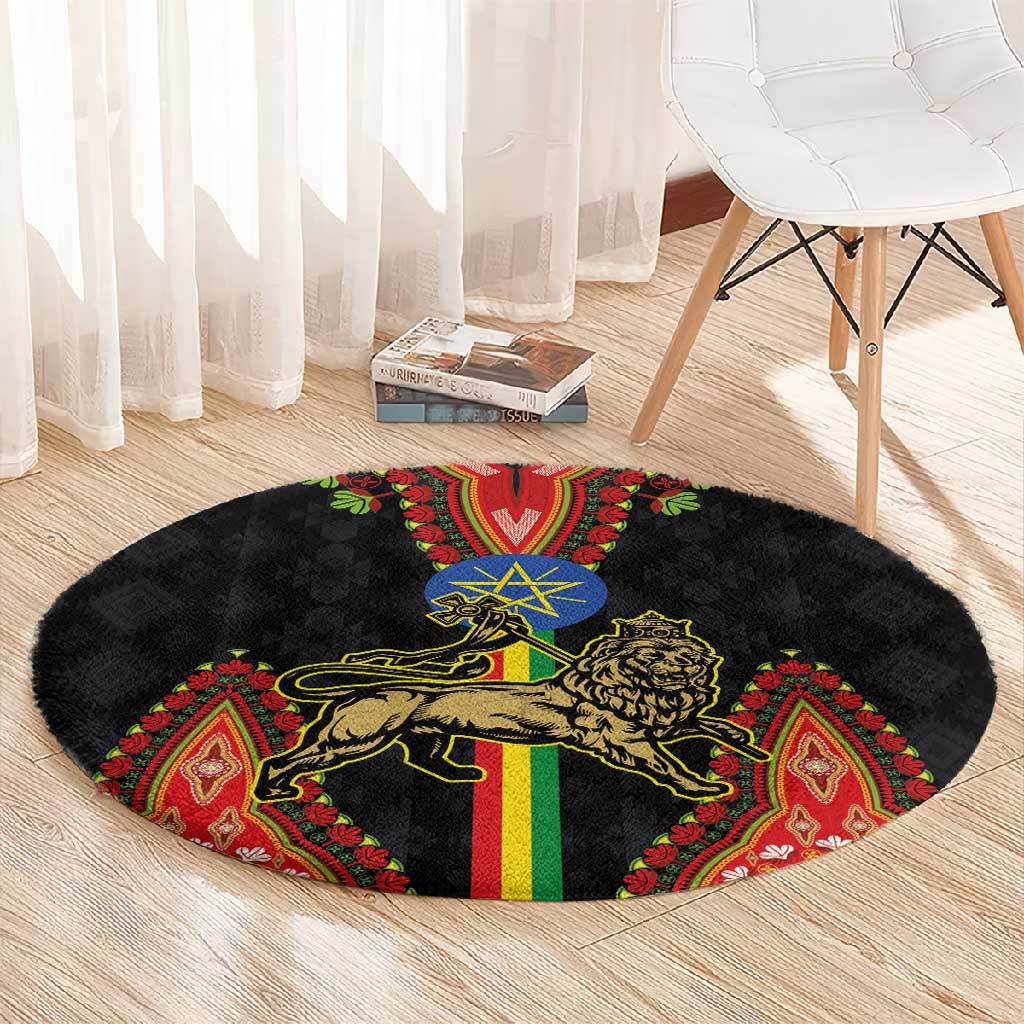 Ethiopia Lion of Judah and The Star Seal Round Carpet Dashiki Style LT03