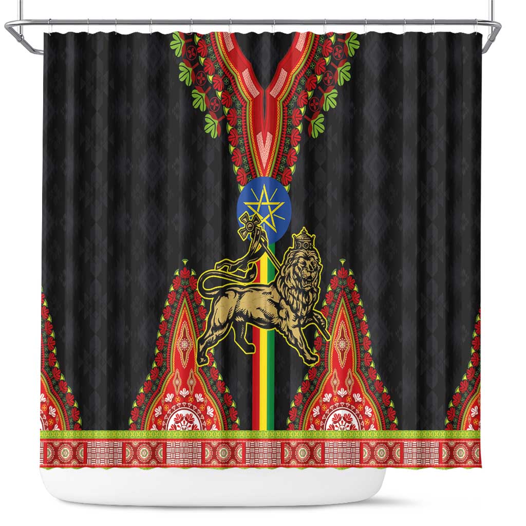 Ethiopia Culture Shower Curtain Lion of Judah with The Star Seal - Dashiki Style LT03