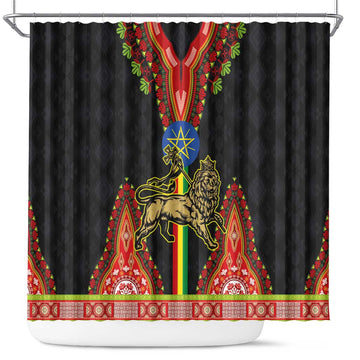 Ethiopia Culture Shower Curtain Lion of Judah with The Star Seal - Dashiki Style LT03