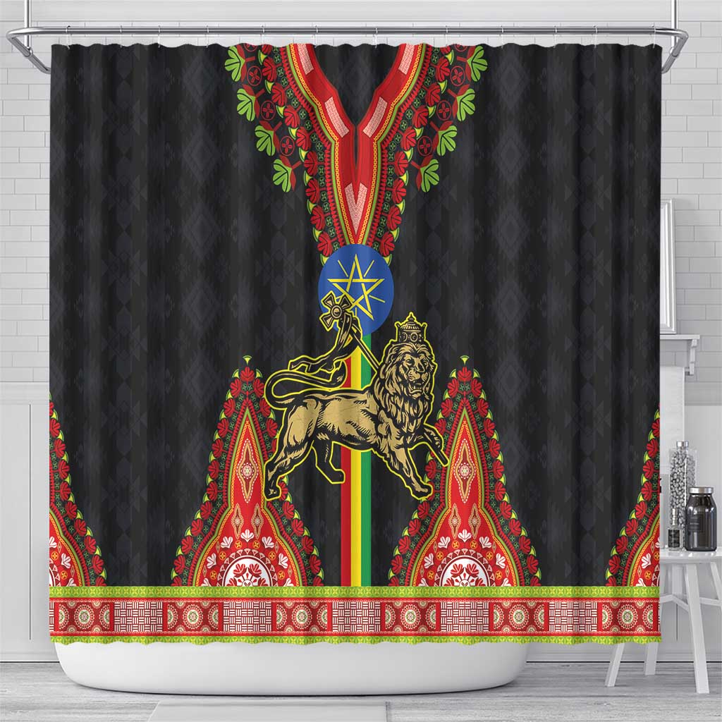 Ethiopia Culture Shower Curtain Lion of Judah with The Star Seal - Dashiki Style LT03