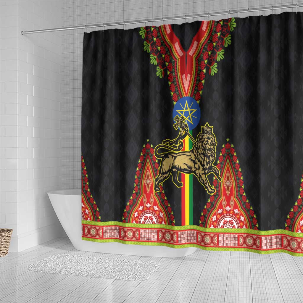 Ethiopia Culture Shower Curtain Lion of Judah with The Star Seal - Dashiki Style LT03