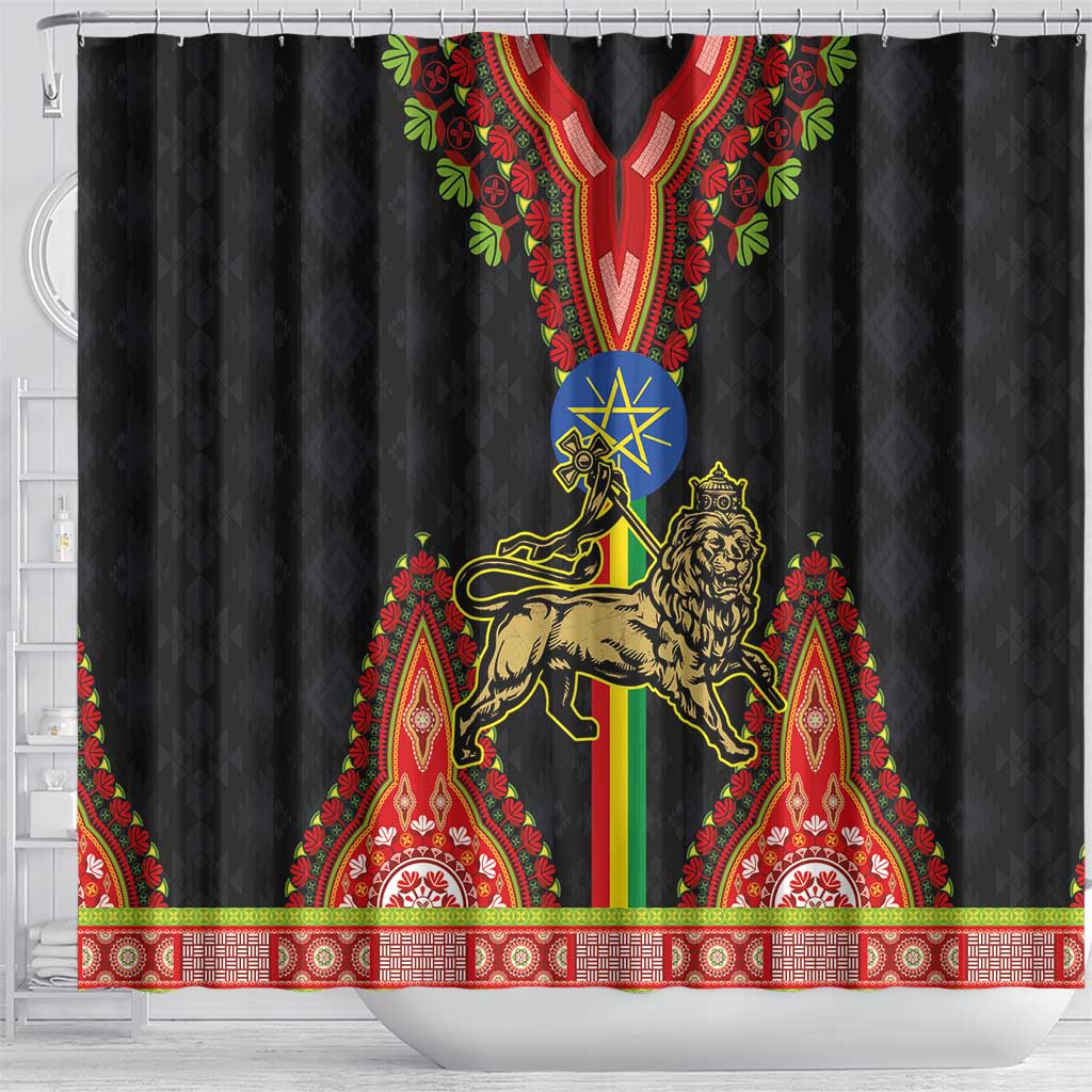 Ethiopia Culture Shower Curtain Lion of Judah with The Star Seal - Dashiki Style LT03