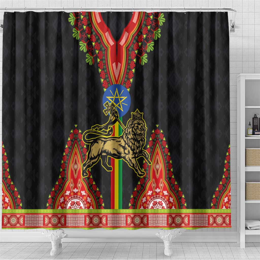 Ethiopia Culture Shower Curtain Lion of Judah with The Star Seal - Dashiki Style LT03