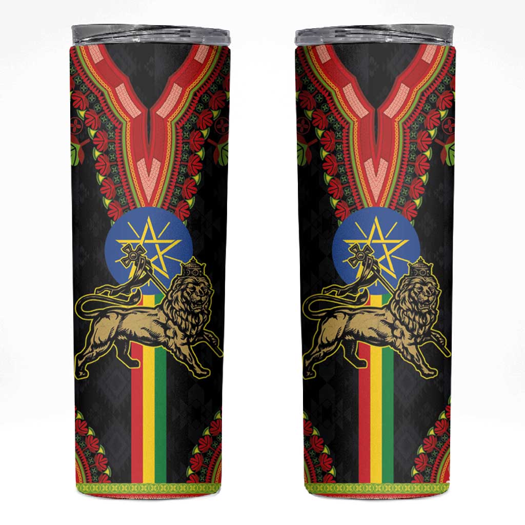 Ethiopia Lion of Judah and The Star Seal Skinny Tumbler Dashiki Style LT03