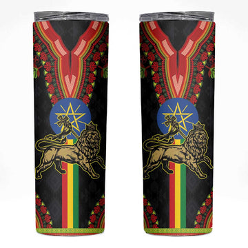 Ethiopia Lion of Judah and The Star Seal Skinny Tumbler Dashiki Style LT03