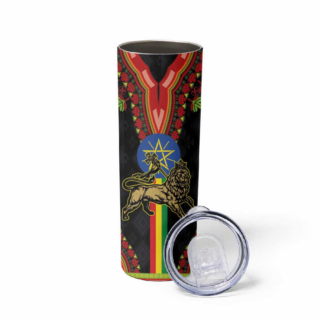Ethiopia Lion of Judah and The Star Seal Skinny Tumbler Dashiki Style LT03