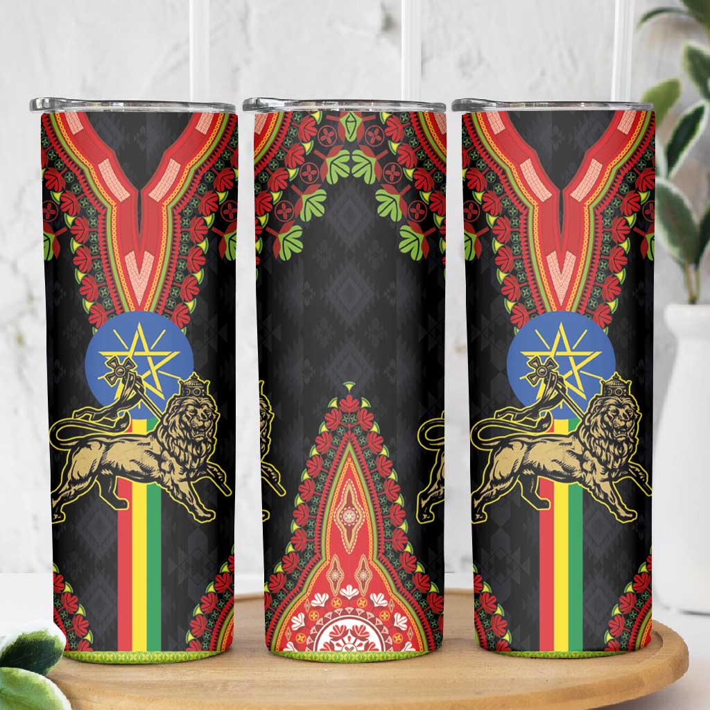 Ethiopia Lion of Judah and The Star Seal Skinny Tumbler Dashiki Style LT03