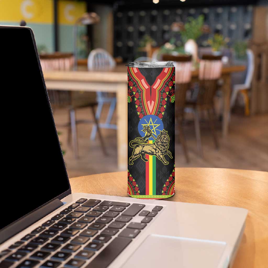 Ethiopia Lion of Judah and The Star Seal Skinny Tumbler Dashiki Style LT03