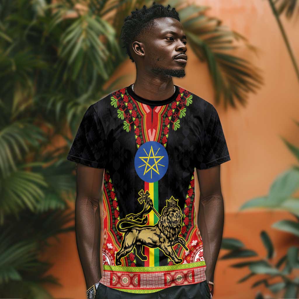 Ethiopia Lion of Judah and The Star Seal T shirt Dashiki Style LT03