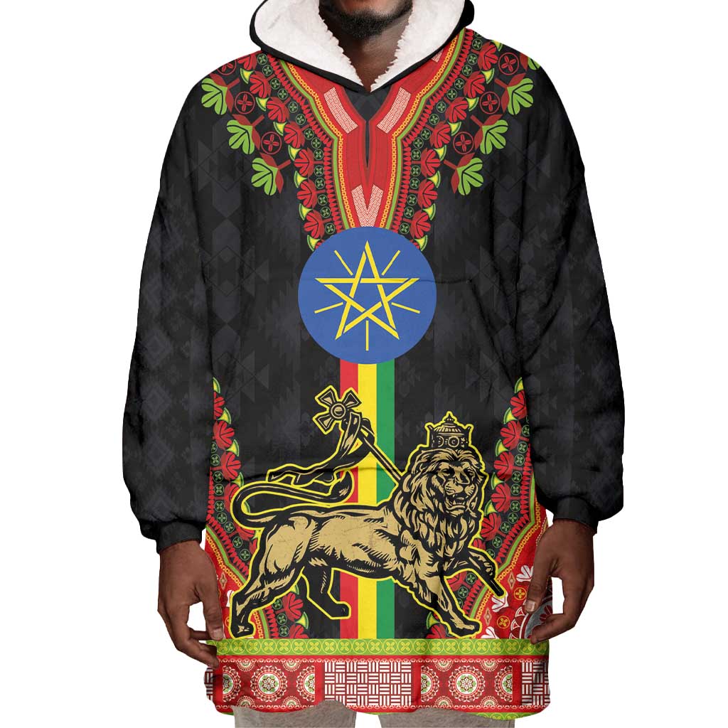 Ethiopia Lion of Judah and The Star Seal Wearable Blanket Hoodie Dashiki Style LT03