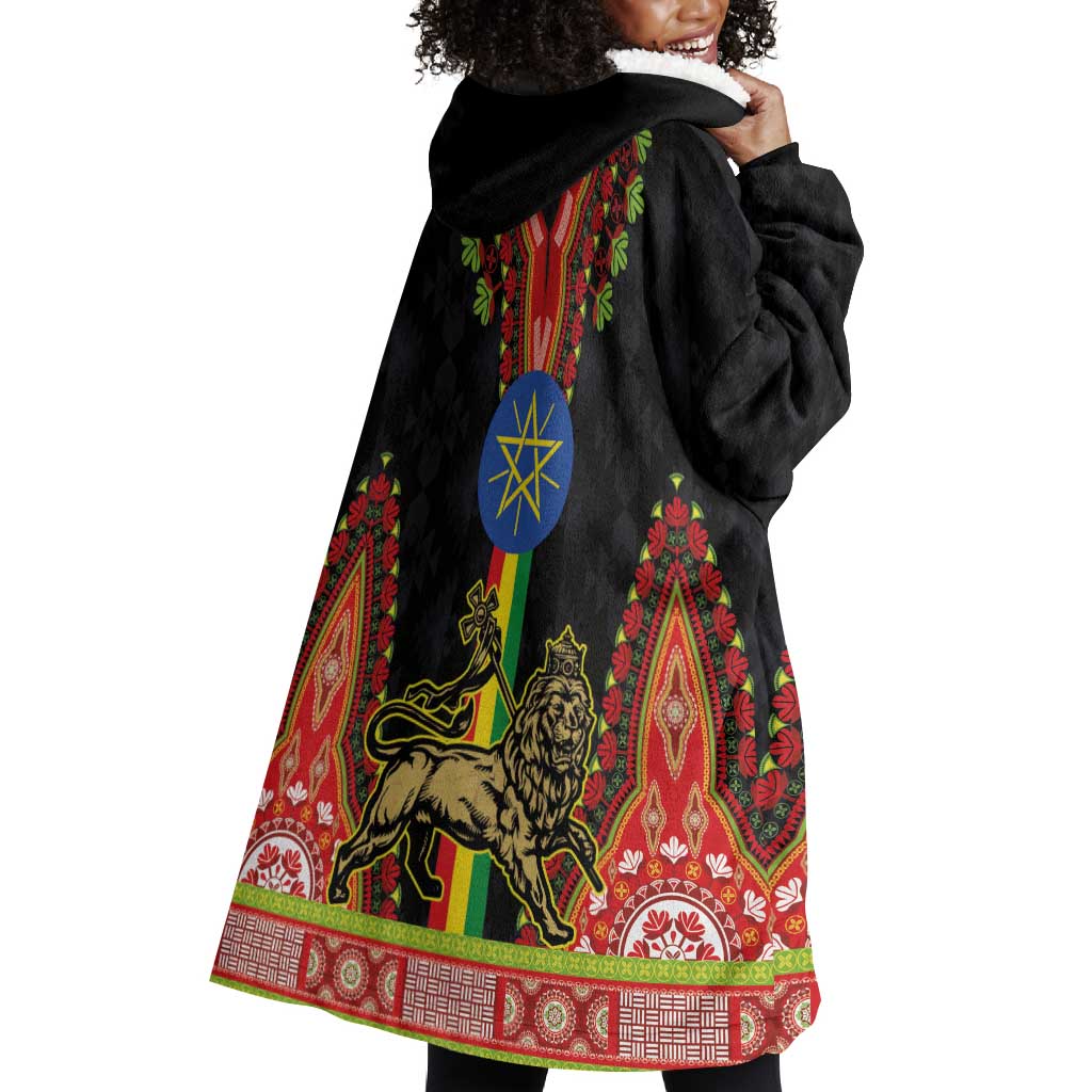 Ethiopia Lion of Judah and The Star Seal Wearable Blanket Hoodie Dashiki Style LT03