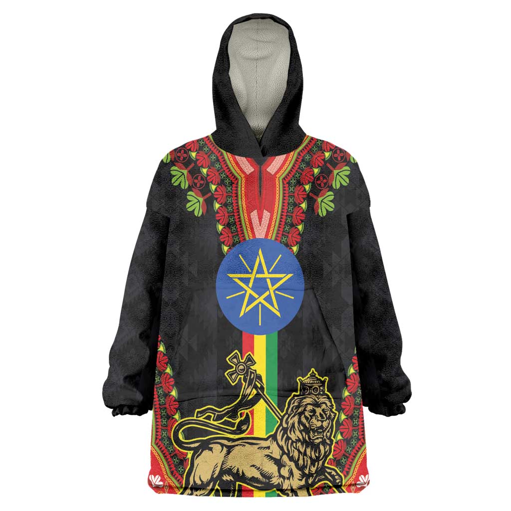 Ethiopia Lion of Judah and The Star Seal Wearable Blanket Hoodie Dashiki Style LT03