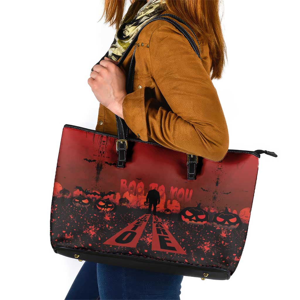 Halloween Nightmare Leather Tote Bag Pumpkin-faced Jack O Lantern With a Scary Smile Blood Vibe LT03