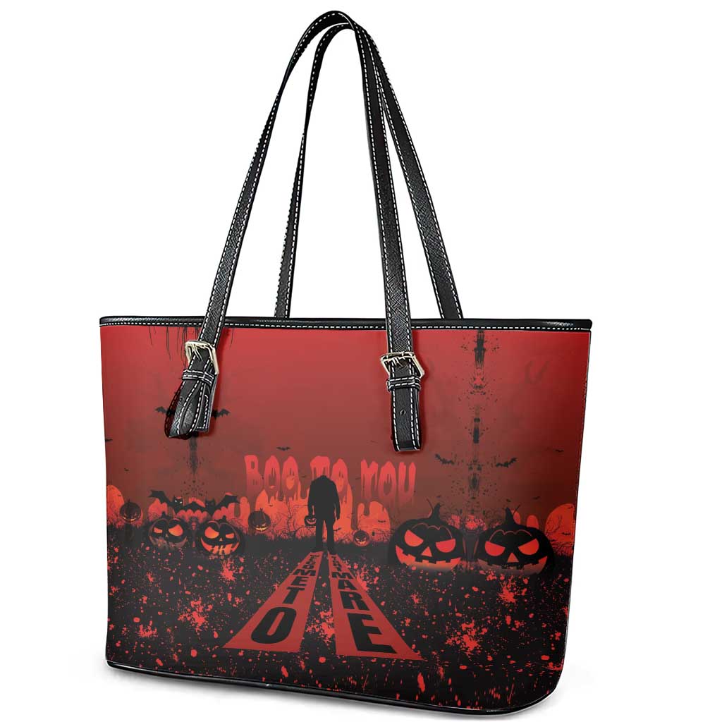 Halloween Nightmare Leather Tote Bag Pumpkin-faced Jack O Lantern With a Scary Smile Blood Vibe LT03