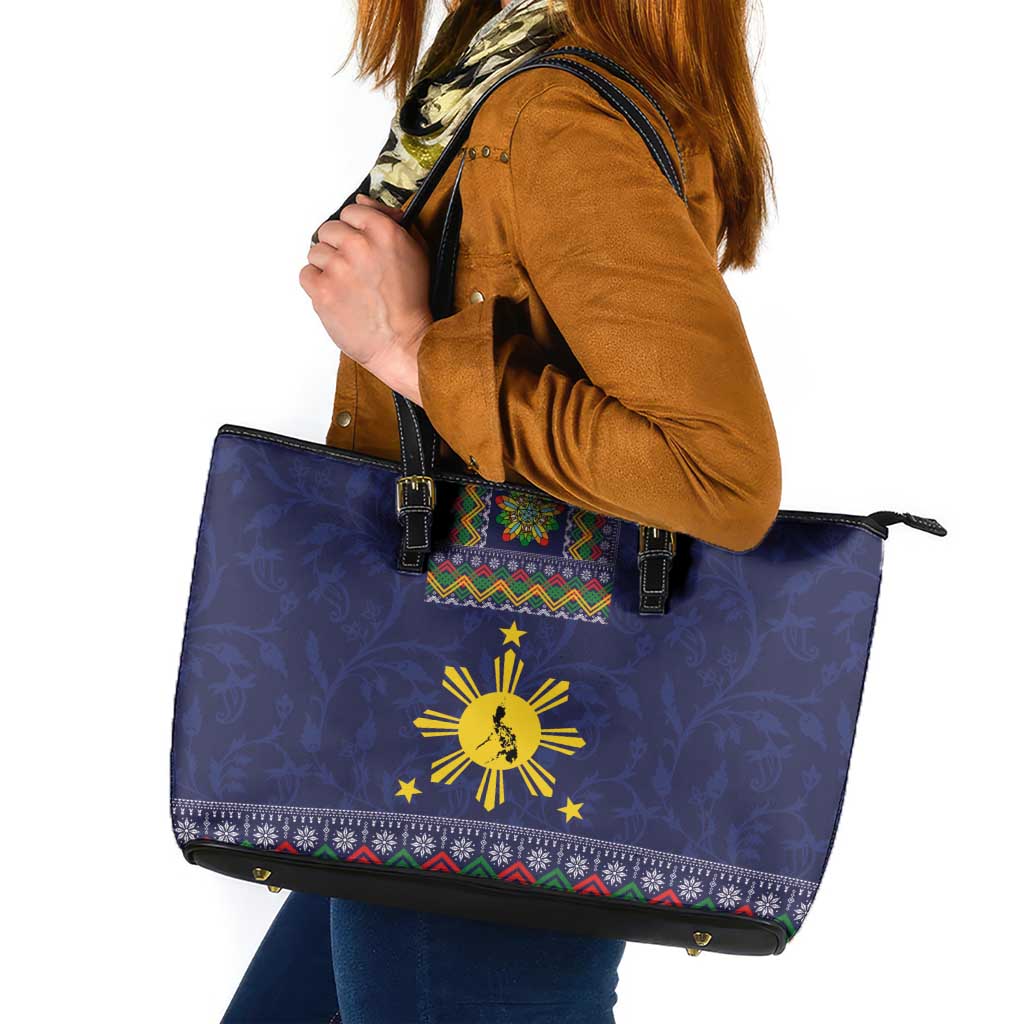Philippines Merry Christmas Leather Tote Bag Maligayang Pasko with Parol and Xmas Pattern Barong Style LT03