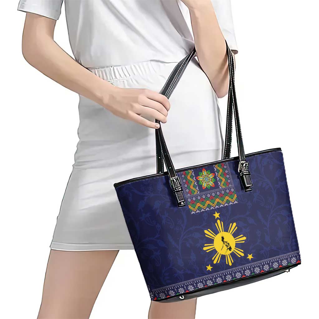 Philippines Merry Christmas Leather Tote Bag Maligayang Pasko with Parol and Xmas Pattern Barong Style LT03