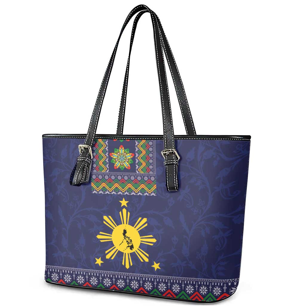 Philippines Merry Christmas Leather Tote Bag Maligayang Pasko with Parol and Xmas Pattern Barong Style LT03