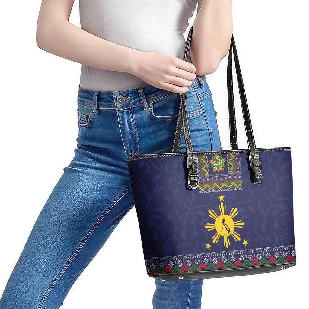 Philippines Merry Christmas Leather Tote Bag Maligayang Pasko with Parol and Xmas Pattern Barong Style LT03
