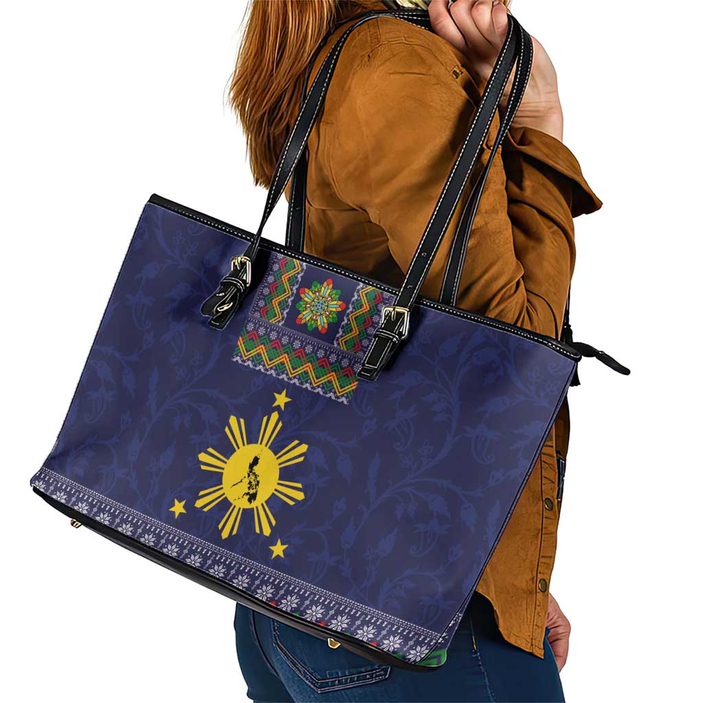 Philippines Merry Christmas Leather Tote Bag Maligayang Pasko with Parol and Xmas Pattern Barong Style LT03