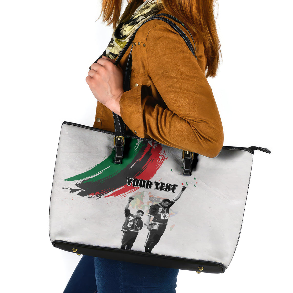 Personalized Juneteenth Freedom Day Leather Tote Bag 1968 Black Power Salute LT03
