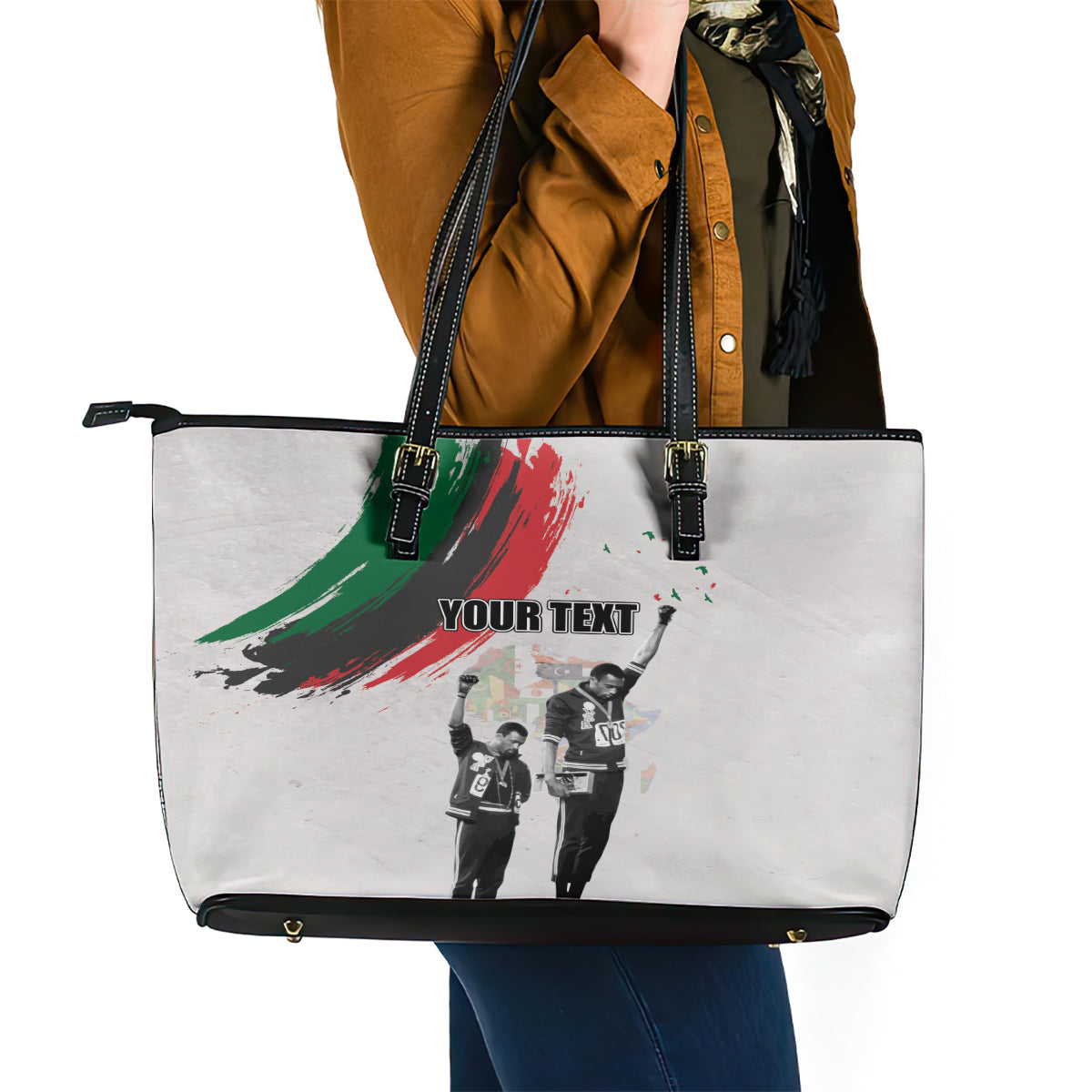 Personalized Juneteenth Freedom Day Leather Tote Bag 1968 Black Power Salute LT03