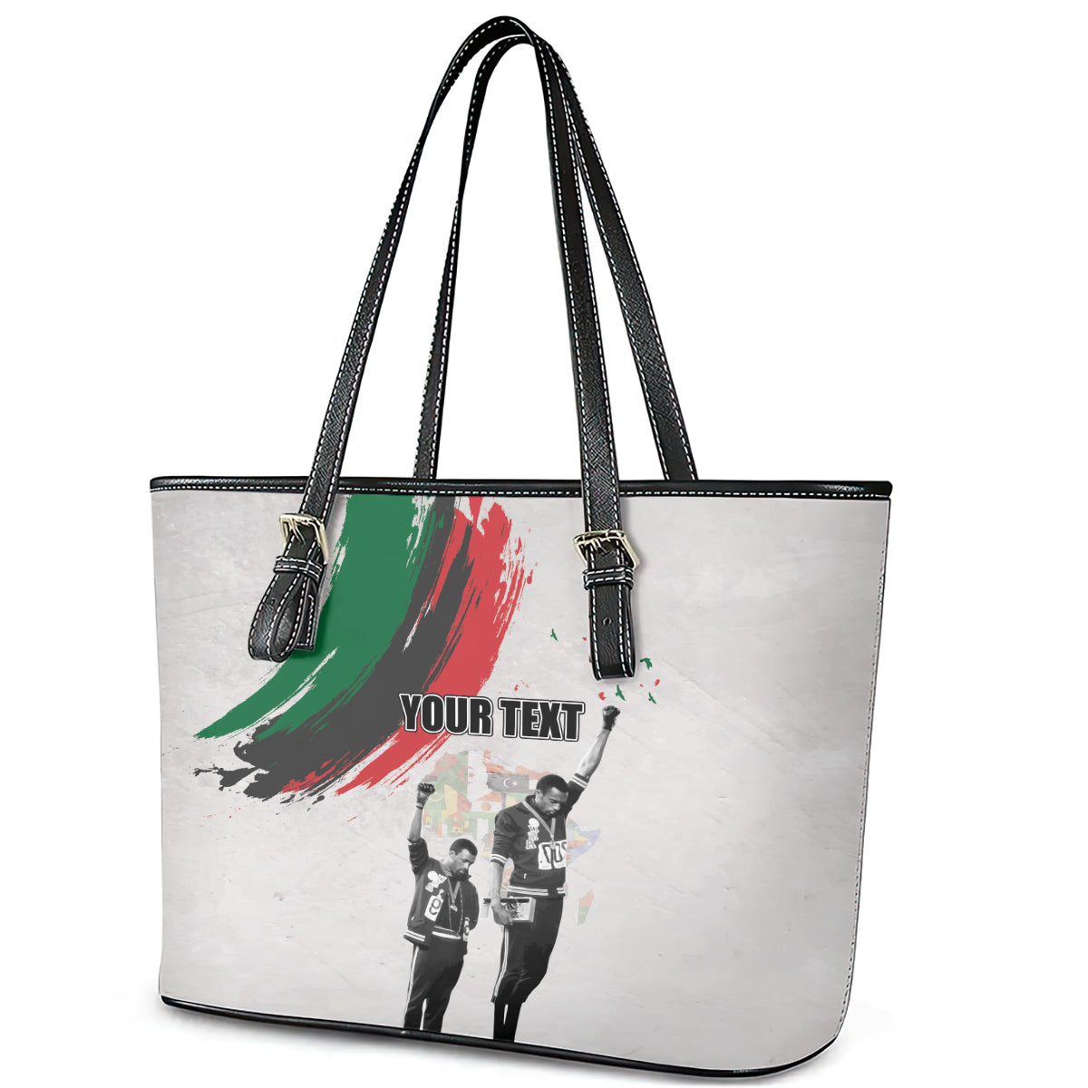 Personalized Juneteenth Freedom Day Leather Tote Bag 1968 Black Power Salute LT03