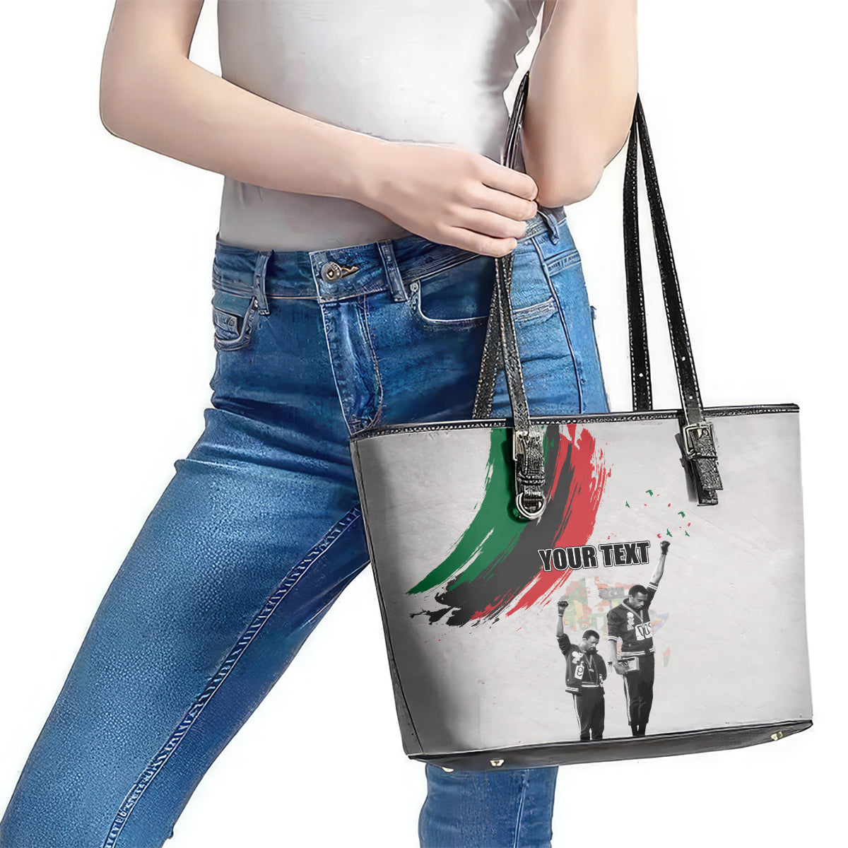 Personalized Juneteenth Freedom Day Leather Tote Bag 1968 Black Power Salute LT03