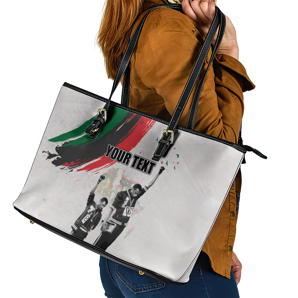 Personalized Juneteenth Freedom Day Leather Tote Bag 1968 Black Power Salute LT03